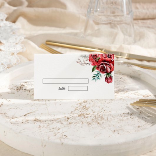 Elegante Marsala Red Rose rustieke bruiloft Plaatskaartje