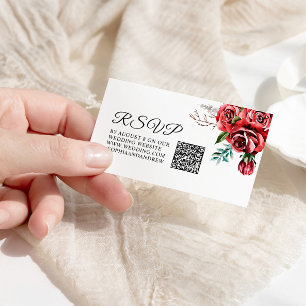 Elegante Marsala Red Rose Rustieke bruiloft QR RSV Informatiekaartje