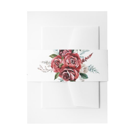Elegante Marsala Red Rose rustieke bruiloft uitnod Uitnodigingen Wikkel (Voorkant Voorbeeld)