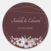 Elegante Marsala Roze Anemoon Bloemen Bruiloft Ronde Sticker (Voorkant)