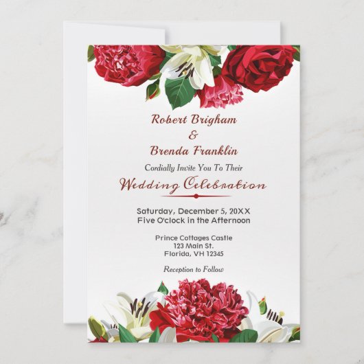 Elegante Marsala Rozen Bloemenbruiloft Uitnodiging (Voorkant)