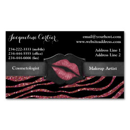 Elegante Marsala Zebra Glitter Kiss Cosmetologist Visitekaartje Magneet