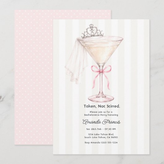 Elegante Martini Bachelorette 'Genomen Niet Geroer Kaart (Voorkant / Achterkant)