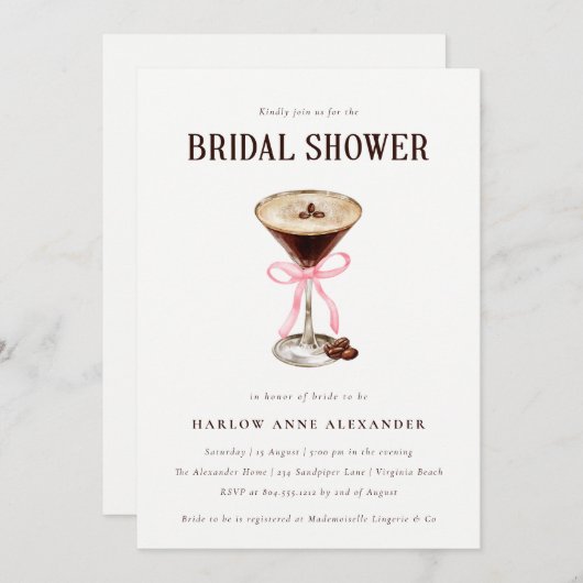 Elegante Martini cocktail bruids douche uitnodigin Kaart (Voorkant / Achterkant)