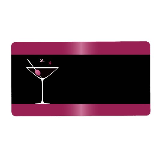 Elegante martini cocktail drink glas fuchsia zwart etiket (Voorkant)