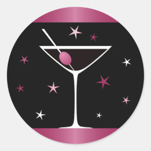 Elegante martini cocktail drink glas fuchsia zwart ronde sticker