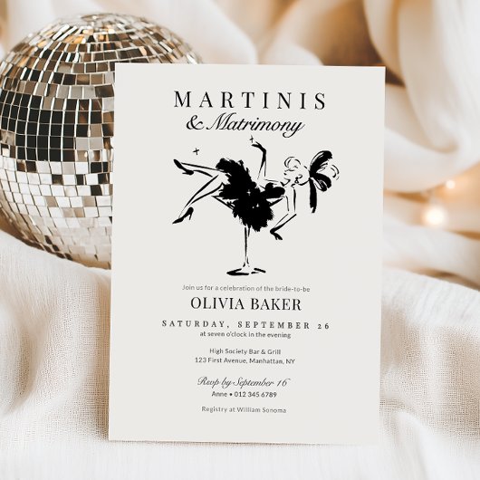 Elegante Martinis & Huwelijk Bruidsfeest Kaart