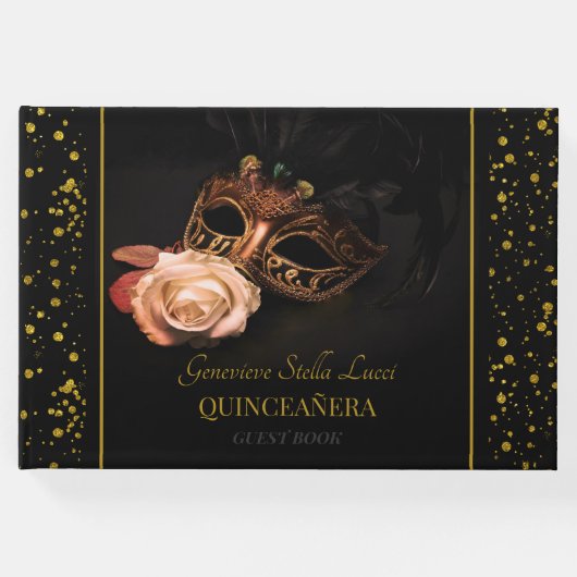 Elegante maskerade en witte roos gastenboek (Voorkant)