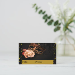 Elegante maskerade en witte roos plaatskaartje