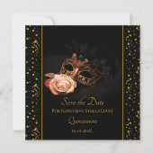 Elegante maskerade en witte roos save the date (Voorkant)