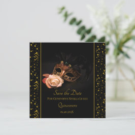 Elegante maskerade en witte roos save the date