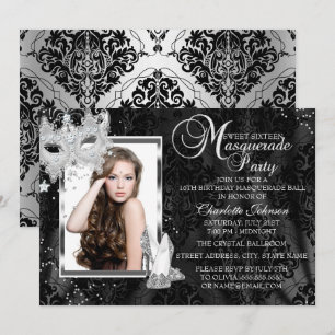 Elegante maskerhakkens masquerade foto Sweet 16 Kaart
