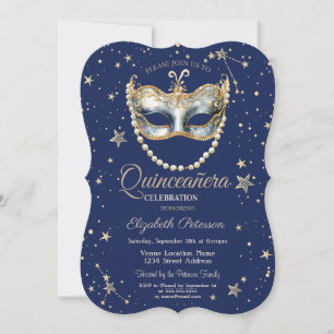 Elegante Masque Sterren Navy Blauwe Quinceanera Kaart