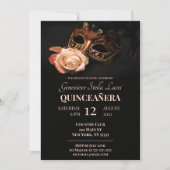 Elegante Masquerade en Roos Party Invitation Kaart (Voorkant)