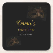 Elegante Masquerade Goud Zwart Zoet 16e Verjaardag Kartonnen Onderzetters (Voorkant)