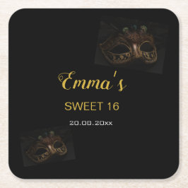 Elegante Masquerade Goud Zwart Zoet 16e Verjaardag Kartonnen Onderzetters