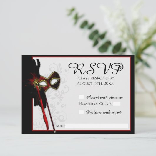 Elegante Masquerade Huwelijks RSVP kaart (Staand voorkant)