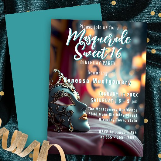 Elegante Masquerade Sweet 16 Celebration Kaart