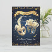 Elegante Masquerade Verjaardag | Elegant goud en m Kaart (Staand voorkant)