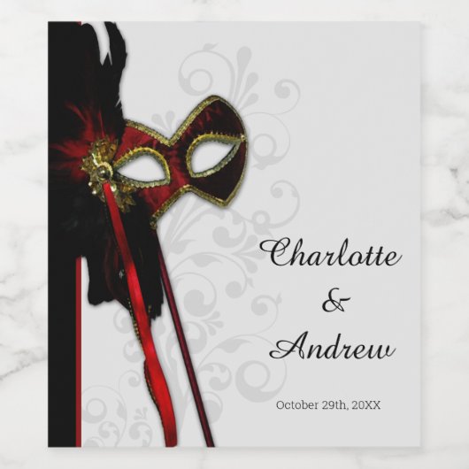 Elegante Masquerade Wijn Etiket (Enkel label)