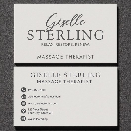 Elegante Massage Therapeut Luxe Modern Script Visitekaartje