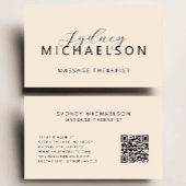 Elegante Massage Therapeut QR Code Neutraal Beige Visitekaartje