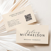 Elegante Massage Therapeut QR Code Neutraal Beige Visitekaartje