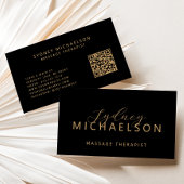 Elegante Massage Therapeut QR Code Zwart Goud Visitekaartje