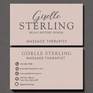 Elegante Massage Therapist Blush Pink Script Visitekaartje