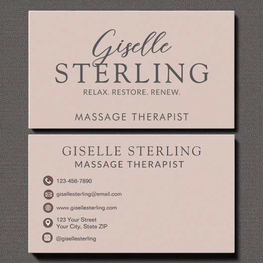 Elegante Massage Therapist Blush Pink Script Visitekaartje