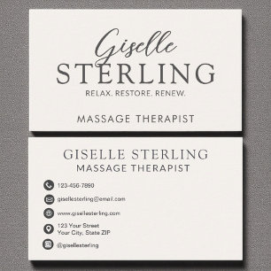 Elegante massagetherapeut neutraal beige script visitekaartje
