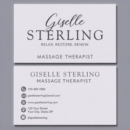 Elegante massagetherapeut Paarse Lila script Visitekaartje