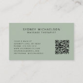 Elegante Massagetherapeut QR Code Saliegroen Visitekaartje (Achterkant)