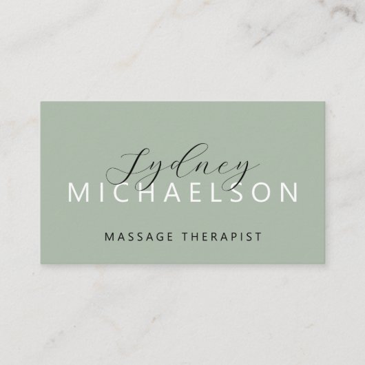 Elegante Massagetherapeut QR Code Saliegroen Visitekaartje (Voorkant)