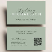 Elegante Massagetherapeut QR Code Saliegroen Visitekaartje