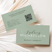 Elegante Massagetherapeut QR Code Saliegroen Visitekaartje