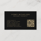Elegante Massagetherapeut QR-code Zwart Goud Visitekaartje (Achterkant)