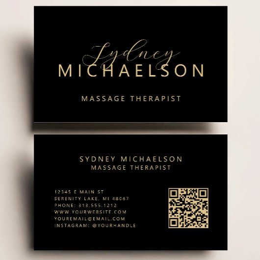 Elegante Massagetherapeut QR-code Zwart Goud Visitekaartje
