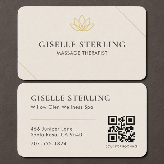 Elegante Massagetherapeutus Neutraal Beige QR-code Visitekaartje