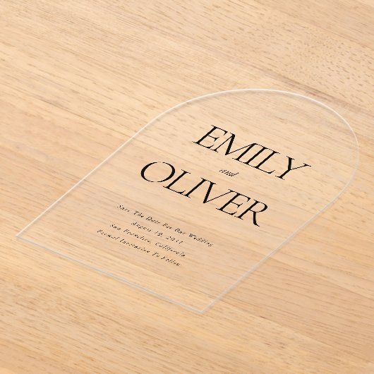 Elegante massief zwarte boog vormige bruiloft acryl uitnodigingen (Laagn)