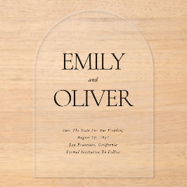 Elegante massief zwarte boog vormige bruiloft acryl uitnodigingen