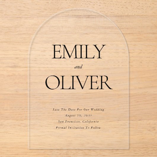 Elegante massief zwarte boog vormige bruiloft acryl uitnodigingen (Voorkant)