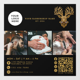 Elegante Master Barber Shop Gouden Hert Qr Code Lo Raamsticker