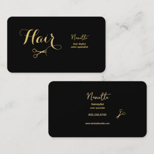 Elegante Master Haarstylist Zwart en Goud Visitekaartje