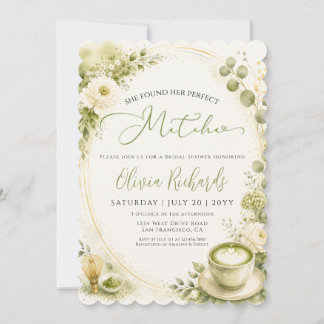 Elegante Matcha & Eucalyptus Bloemige Bruidsuitnod Kaart