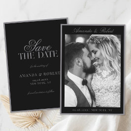 Elegante matte zwarte old money foto trouw  save the date