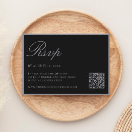 Elegante matte zwarte Old Money QR-code bruiloft RSVP Kaartje