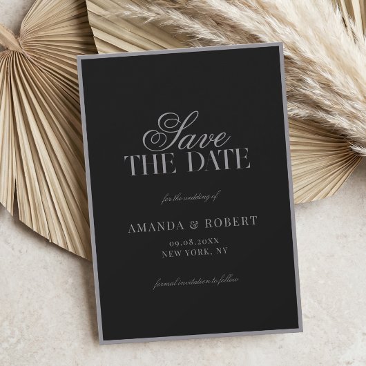 Elegante matte zwarte oude geld bruiloft save the date