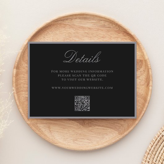 Elegante matte zwarte QR-code details bruiloft Informatiekaartje