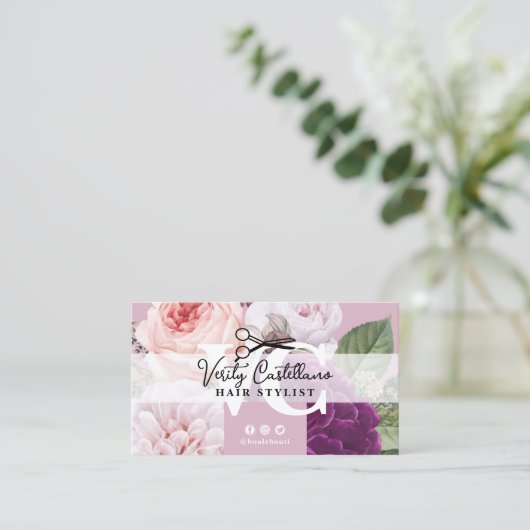 Elegante Mauve Bloemen Haar Stylist Afspraak QR Visitekaartje (Staand voorkant)